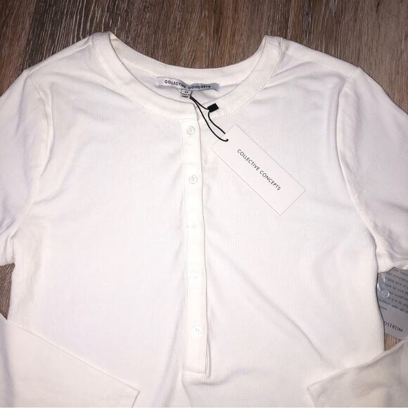 Collective Concepts Henley Bodysuit Ivory 1X NWT - Picture 2 of 6